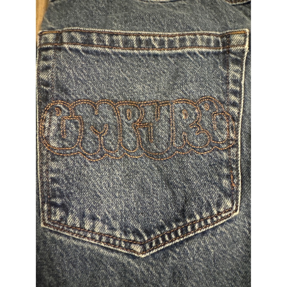 EMPYRE Denim Jeans Mens Size 28 Baggy Fit Y2K Blue Large Embroidered Pockets - Picture 4 of 8
